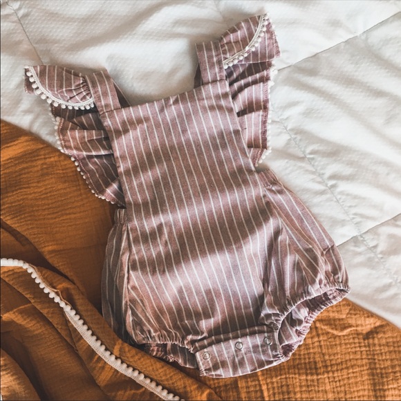 Other - Baby striped ruffled bubble apron romper 6-9 month
